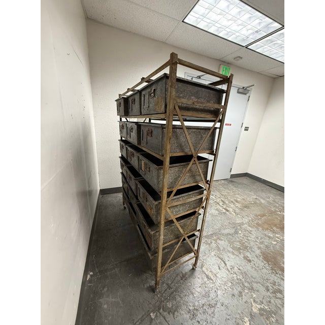 Gray Vintage Sangham Storage Bins + Frame on Casters For Sale - Image 8 of 12