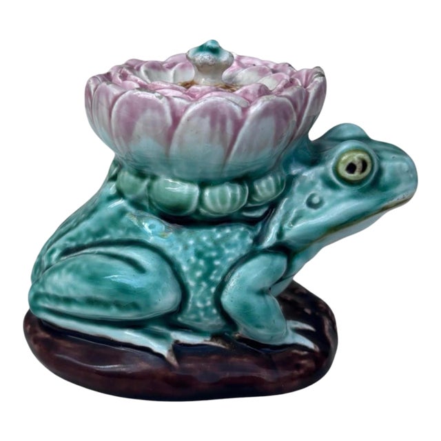Rare Austrian Majolica Frog Inkwell Circa 1890 For Sale