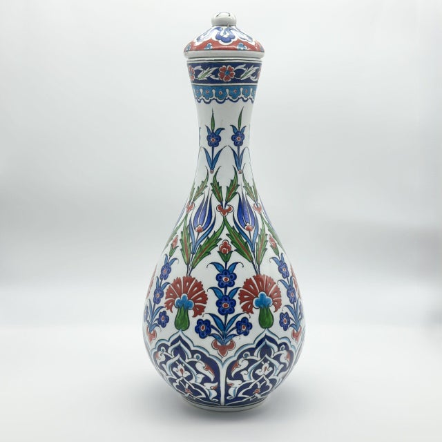 Handmade Ceramic “Nightingale” Surahi Jar (30cm) – Lidded Polychrome Floral Art – Red, Blue & Green For Sale - Image 6 of 8