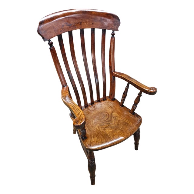 Antique Country High Slat Back Chair in Elm, 1700s For Sale