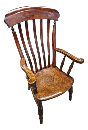 Antique Country High Slat Back Chair in Elm, 1700s