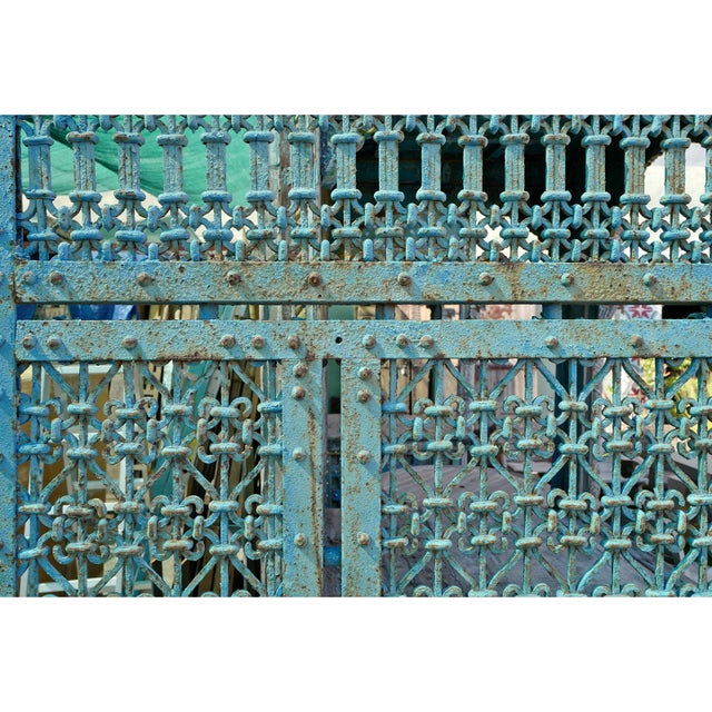 Metal Vintage Large Blue Indian Iron Gates For Sale - Image 7 of 7