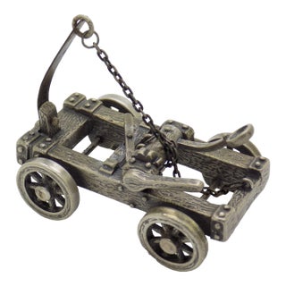 Vintage Italian Handmade Genuine Silver Large Rare Working Catapult Figurine For Sale