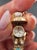 1950s 1950s 14k Yellow Gold Slide Charm Omega Gemstone Bracelet Watch For Sale - Image 5 of 16