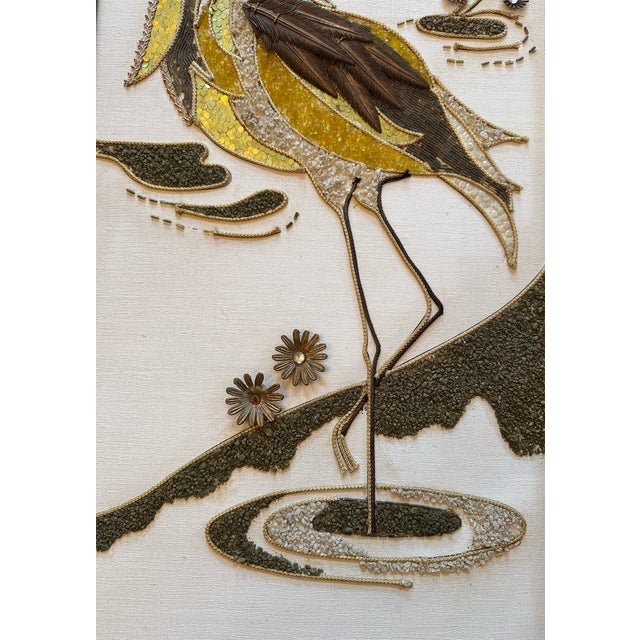 Pair of Mid 20th Century Mixed-Media Peacock & Egret Wall Art Panels For Sale - Image 9 of 11