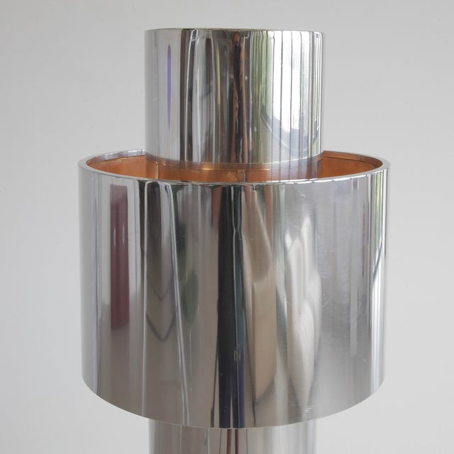 Original vintage round stainless steel lamp with copper lining. Includes five e27 light sockets and dimmer. The model...