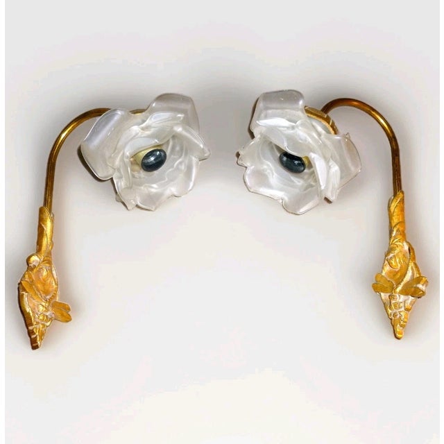 1910 French Art Nouveau Gilt Bronze Dragonfly Wall Sconces Satin Glass Rose Shades a - Pair For Sale In Miami - Image 6 of 12