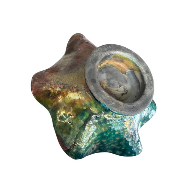 Late 20th Century Ruffled Raku Signed Pottery Bowl For Sale - Image 16 of 18