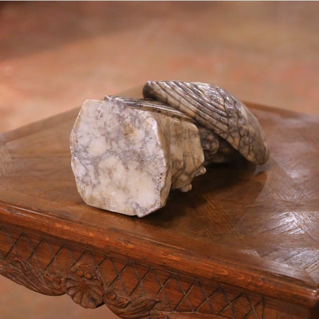 Stone 19th Century French Carved Variegated Marble Eagle Sculpture With Glass Eyes For Sale - Image 7 of 7