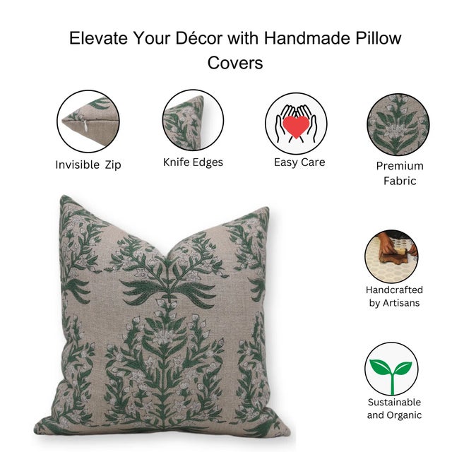 Not Yet Made - Made To Order Fabdivine Handmade Floral Cushion Cover Thick Linen 22x22 Pure Linen- Vrindavan For Sale - Image 5 of 5