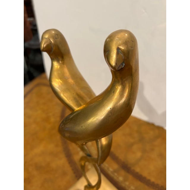 Lovely solid brass vintage art deco style collectible by Dolbi Cashier having two birds perched on a swirling intertwining...