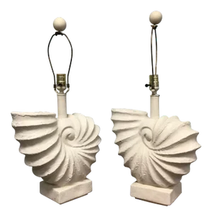 White Plaster Nautilus or Ammonite Lamps - a Pair