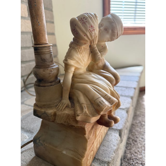 Stone Late 19th Century Hand-Carved and Signed “G. Mascagni” Alabaster Lamp For Sale - Image 7 of 9