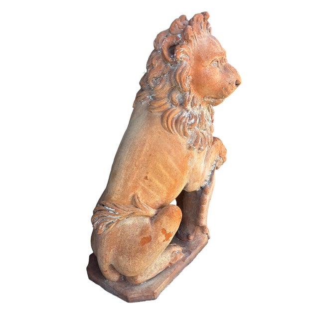 Italian Pair of Italian Terracotta Lions For Sale - Image 3 of 11