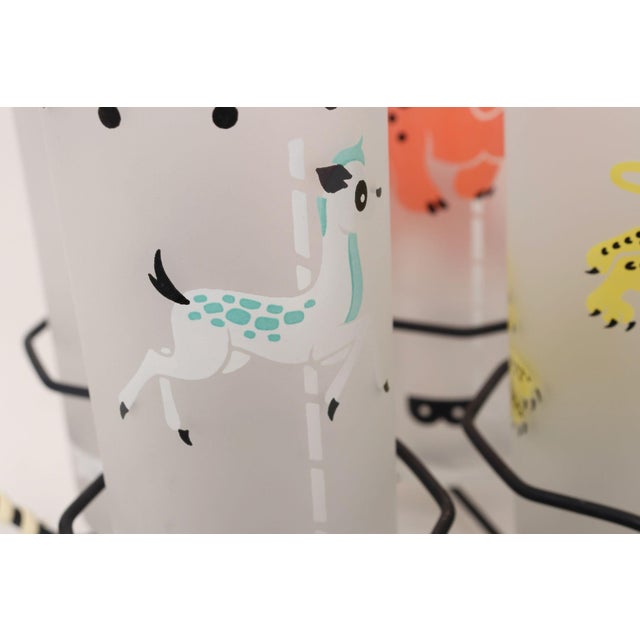 Set of Eight Vintage Frosted Glasses With Animal Carousel Motif by Libbey With Carrier For Sale - Image 9 of 18