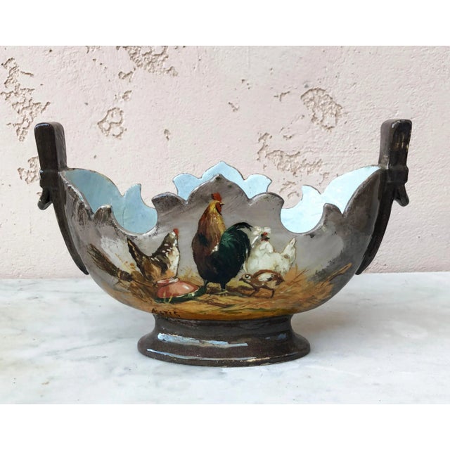 French Large French Majolica Vase with Flowers Edouard Gilles, circa 1880 For Sale - Image 3 of 12