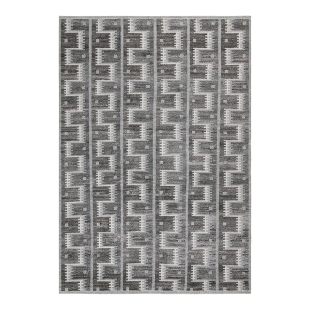 2010s Rug & Kilim’s Scandinavian Style Outdoor Rug With Gray Geometric Patterns For Sale