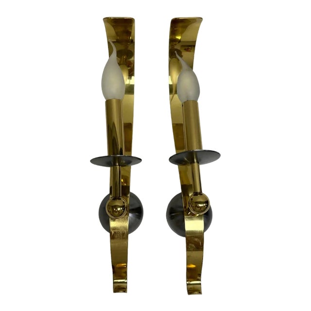 1980s Modern Brass & Nickel Sconces a Pair Chairish