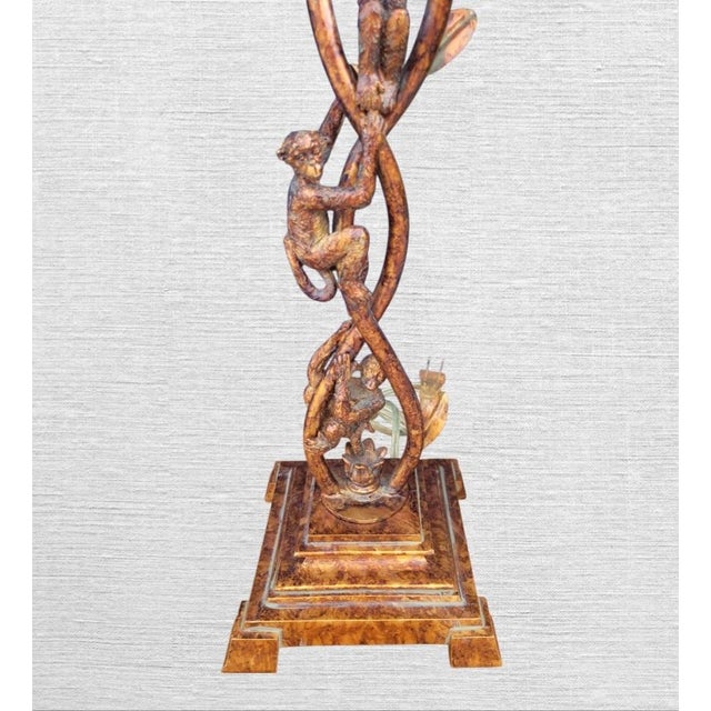 Frederick Cooper Vintage Tall Tortoiseshell Finish 3 Monkeys Climbing Table Lamp With Rectangular Shade For Sale - Image 4 of 9