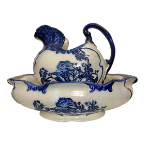 Antique Pitcher & Wash Basin Bowl Ironstone Staffordshire Set of 2