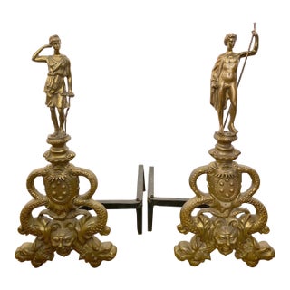 19th Century Pair of Bronze Figural Andirons For Sale