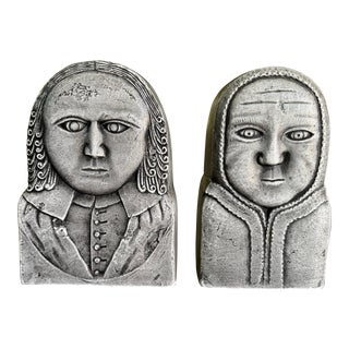 Vintage Ebenezer Fiske and Mary Stone Face Bookends For Sale