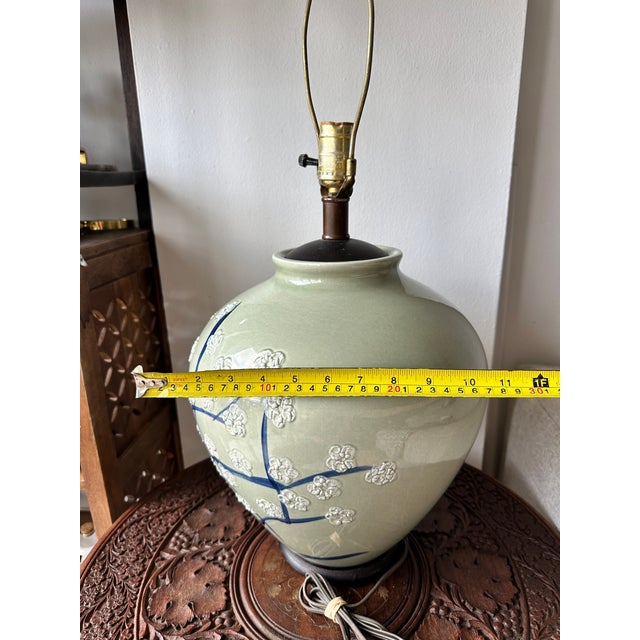 Celadon Vintage 23" Celadon Green Ceramic Floral Ginger Jar Table Lamp Chinoiserie For Sale - Image 8 of 12