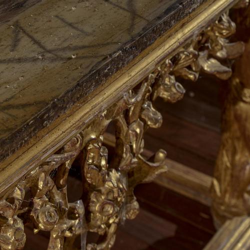 Stone Carved Console Table with Marble Top and Cherubs For Sale - Image 7 of 9