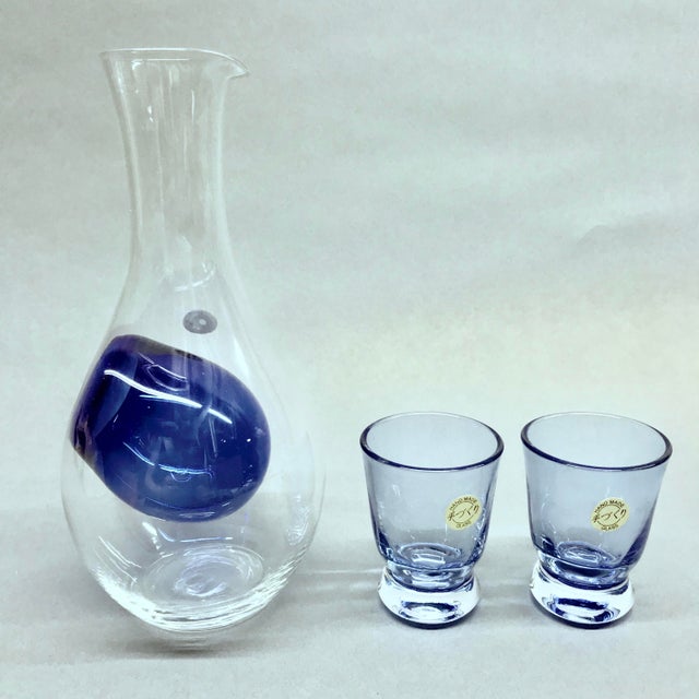Vintage Handmade Japanese Sake Decanter and Shot Glasses Set of 3