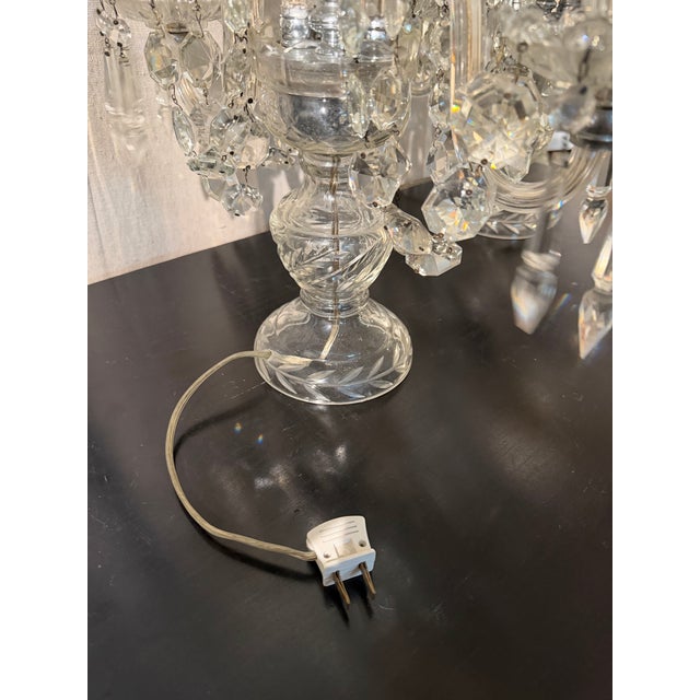 Pair of Vintage Crystal Girandoles/Chandelier Lamps For Sale - Image 12 of 12