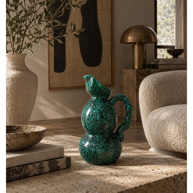 Ceramic 1950s Mid-Century Modern Ray Camart Vallauris Emerald Green Double-Bulb Pitcher For Sale - Image 7 of 8