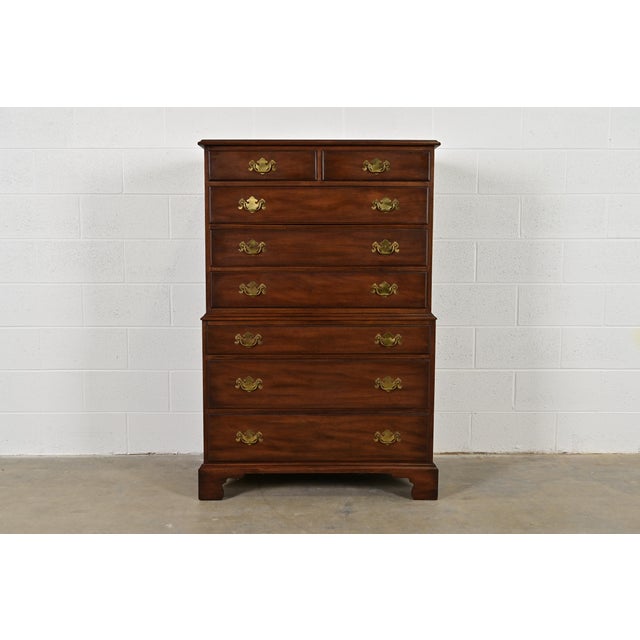 Henkel Harris Georgian Solid Mahogany Eight-Drawer Highboy Dresser, 1960s For Sale - Image 12 of 12