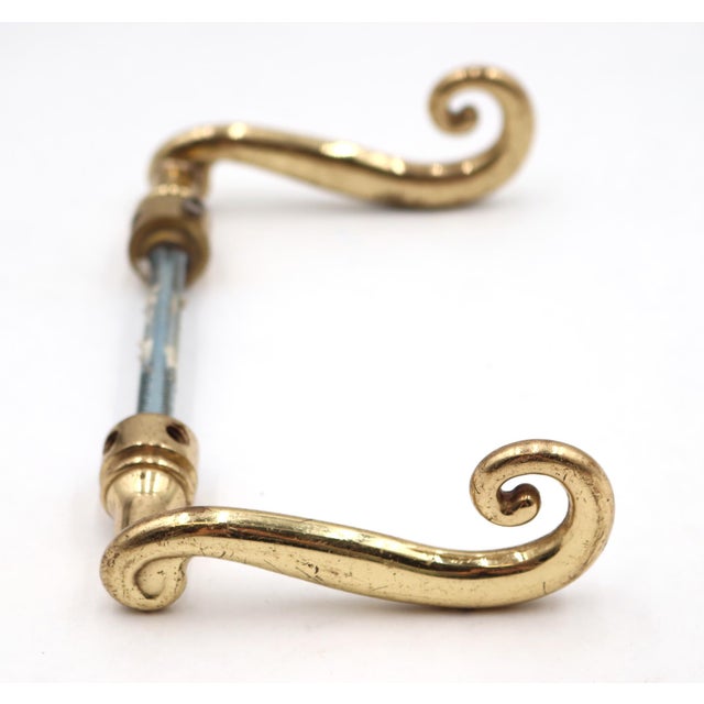 Pair of Reclaimed Swirl Polished Brass Lever Door Knobs For Sale - Image 4 of 5