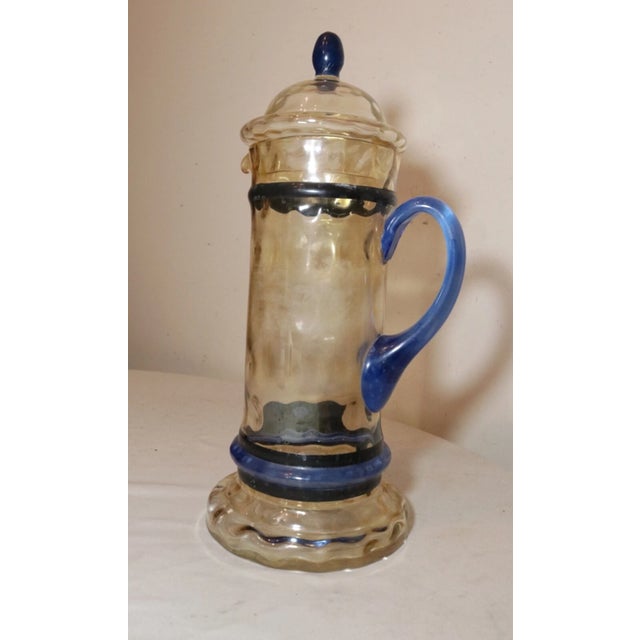 Glass Large Vintage Quality Hand Blown Studio Art Glass Lidded Beer Stein Pitcher For Sale - Image 7 of 12
