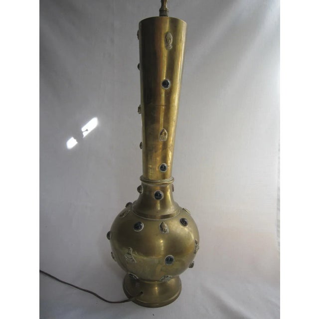 Stone Stone Encrusted India Brass Lamp For Sale - Image 7 of 7