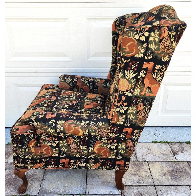 1970s Vintage Robert Allen Chippendale Wingback Armchair French Country Farmhouse Animals For Sale - Image 5 of 11