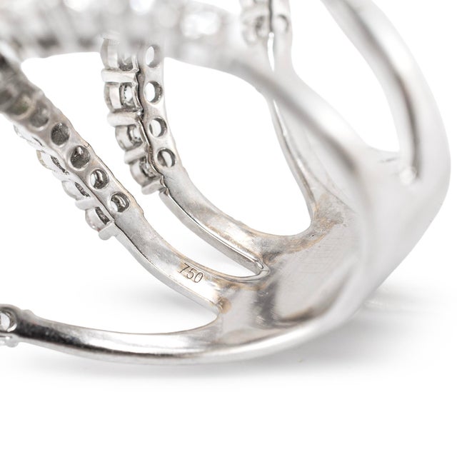 Early 21st Century Ladies 18k White Gold Triple Swirl 5.00ctw Diamond Open Crossover Cocktail Ring, Size 8.5 For Sale - Image 5 of 6