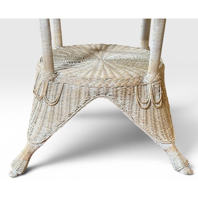 Vintage Coastal White Wicker Round Dining Table With Inset Glass Top For Sale - Image 12 of 18