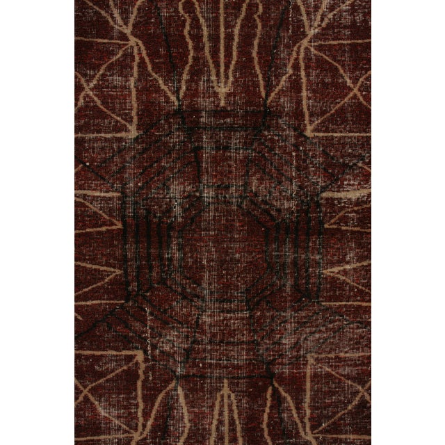 1960s 1960s Vintage Art Deco Rug in Red, Green, Black, Distressed Geometric Pattern For Sale - Image 5 of 8