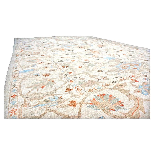 Persian Sultanabad Wool 10x14 Ivory, Rust, Light Blue & Tan Handmade Area Rug #1142046 For Sale - Image 4 of 7