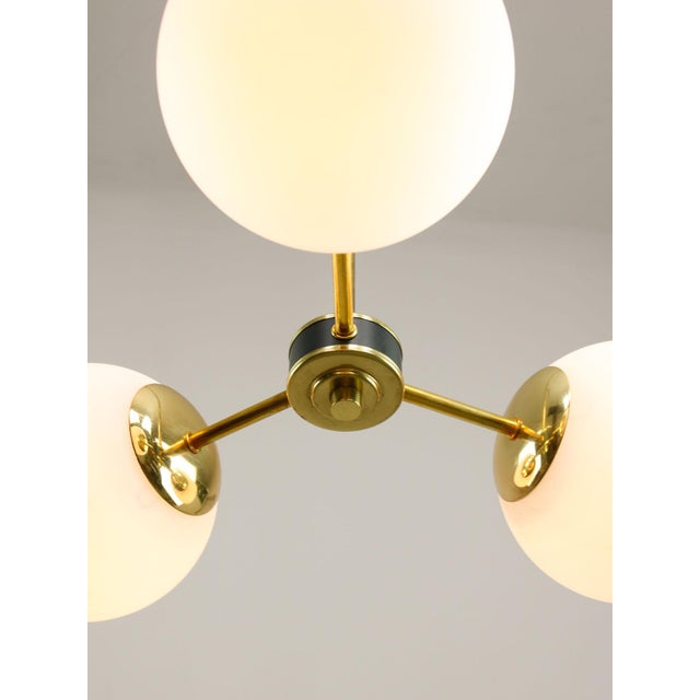 Mid-Century Modern Italian Pendant Light in Brass and Opaline Glass, 1960s For Sale - Image 5 of 15