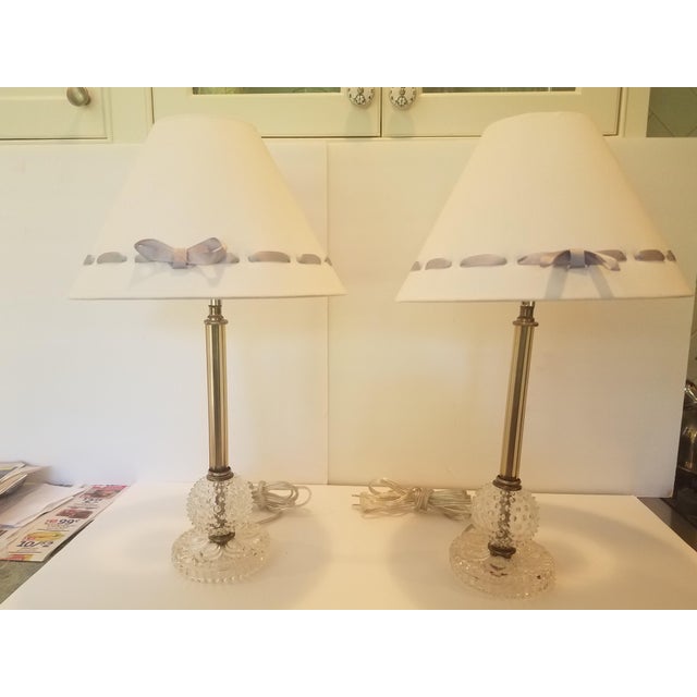 Vintage Hobnail Glass Dressing Table Lamps with Shades Chairish