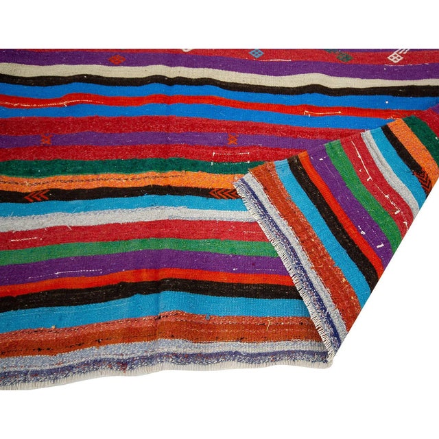Mid 20th Century Striped Colorful Kilim Rug For Sale - Image 5 of 7