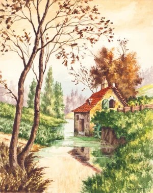 Original 1939 Watercolor "Tranquillité" (Tranquility) by René Raffray