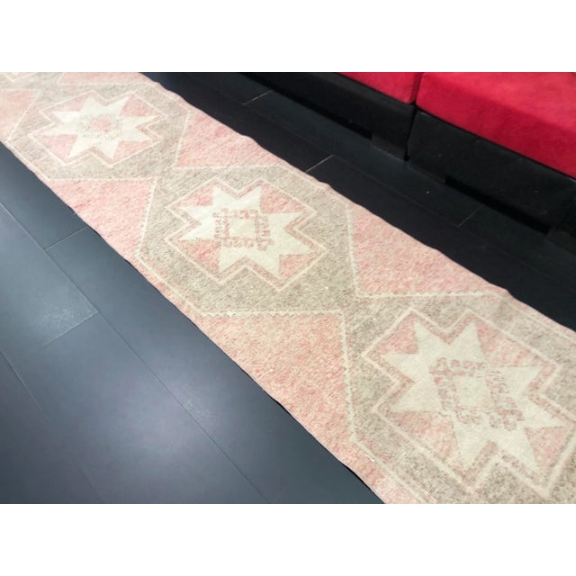 Oushak Natural Faded Runner Rug For Sale - Image 4 of 11