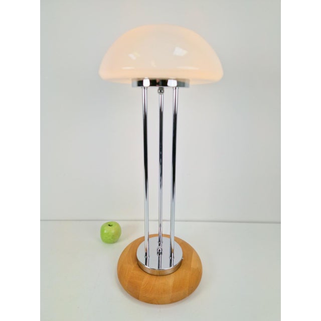 Vintage Mushroom Opaline Glass and Chrome Table Lamp, 1970s For Sale - Image 6 of 11