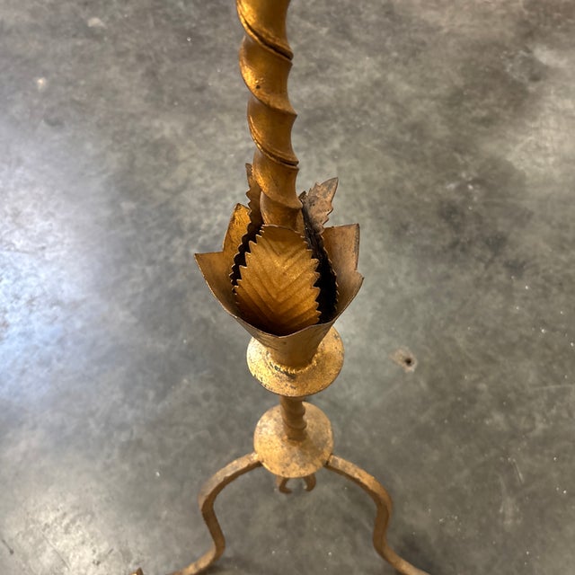 Mid 20th Century Mid 20th Century Spanish Wrought Iron Floor Candlestick W/ Gold Wash For Sale - Image 5 of 12