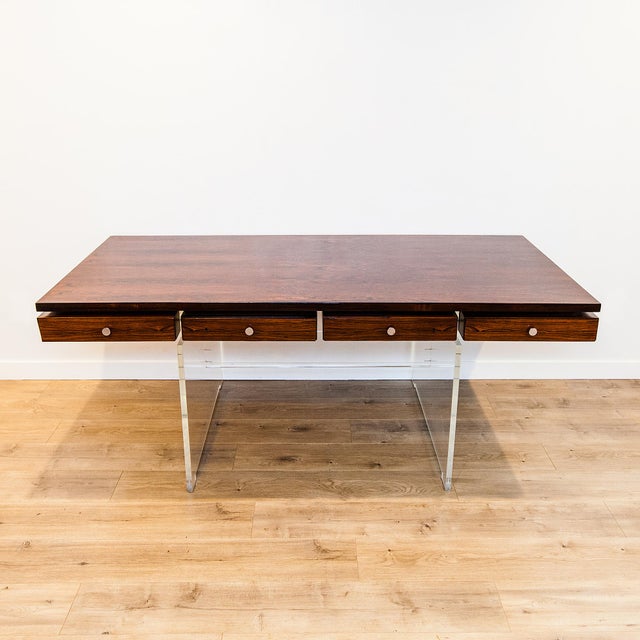 Mid-Century Modern 1960s Danish Modern Rosewood & Lucite Executive Desk Attributed to Poul Norreklit for Sigurd Hansen For Sale - Image 3 of 18