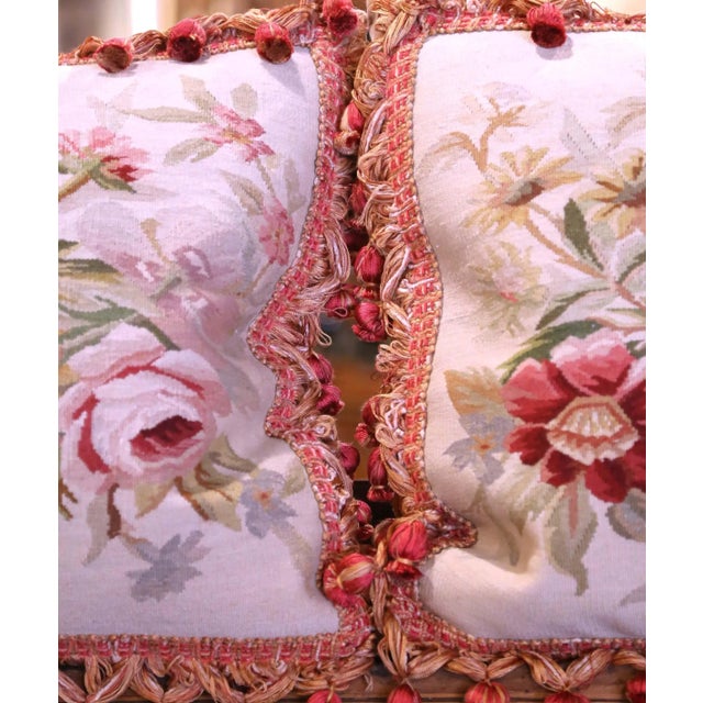 Pair of French Aubusson Floral Tapestry Pillows With Tassel Trim For Sale In Dallas - Image 6 of 8