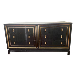 Mid-Century American of Martinsville Black Lacquer & Gold 6-Drawer Dresser For Sale